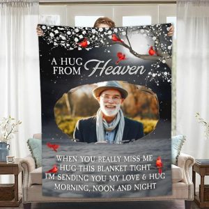 Blankets |   Personalized Photo Blanket With Bird Pattern Memorial Present For Special Person "A Hug From Heaven" Blankets Blankets