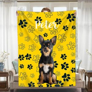 Blankets |   Personalized Photo Blanket With Custom Name And Cute Footprint Pattern Creative Gift For Pet Lover Blankets Blankets