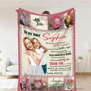 Blankets |   Personalized Picture Blanket Pink Style Gift For Sister "We’Re Family" Blankets Blankets