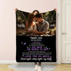 Blankets |   Personalized Picture Blanket Romantic Present For Couple "You Mean The World To Me" Blankets Blankets