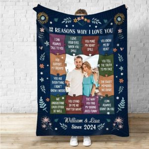 Blankets |   Personalized Picture Blanket Sweet Gift For Valentine’s Day "12 Reasons Why I Love You" Blankets Blankets