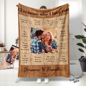 Blankets |   Personalized Picture Blanket With 12 Reason Love You Unique Valentine’s Day Gift Blankets Blankets