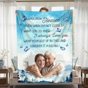 Blankets |   Personalized Picture Blanket With Blue Butterflies Pattern Beautiful Present For Dear Family Blankets Blankets