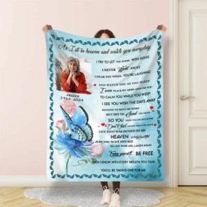 Blankets |   Personalized Picture Blanket With Blue Flower Pattern Best Gift For Family "Don’T Feel Guilty" Blankets Blankets