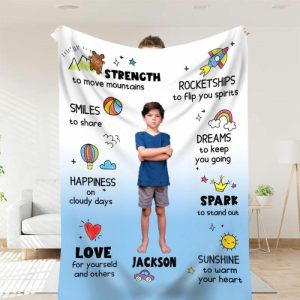 Blankets |   Personalized Picture Blanket With Cartoon Rocket Pattern Cute Present For Kids Blankets Blankets