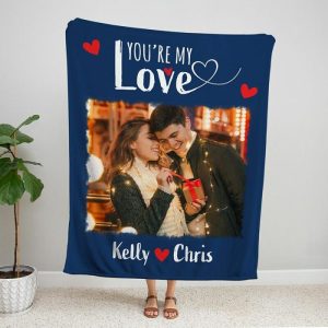 Blankets |   Personalized Picture Blanket With Custom Name And Heart Pattern Romantic Valentine’s Day Gift Blankets Blankets