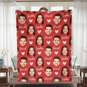 Blankets |   Personalized Picture  Blanket With Custom Name And Heart Pattern Sweet Gift For Couple Blankets Blankets