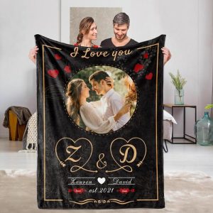 Blankets |   Personalized Picture Blanket With Custom Name And Red Heart Pattern Sweet Present For Couples Blankets Blankets