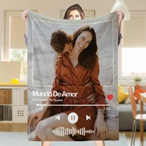 Blankets |   Personalized Picture Blanket With Custom Spotify Code Pattern Perfect Gift For Couples Blankets Blankets