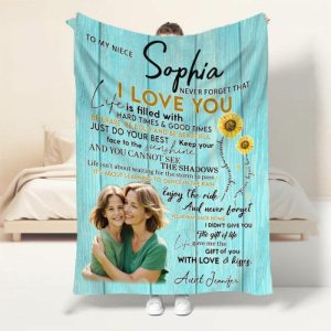 Blankets |   Personalized Picture Blanket With Cute Sunflowers Pattern Simple Gift For Niece Blankets Blankets