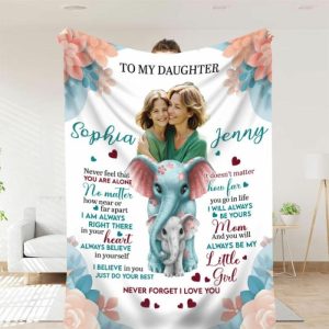 Blankets |   Personalized Picture Blanket With Elephant Cute Present For Daughter Blankets Blankets