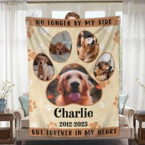 Blankets |   Personalized Picture Blanket With Footprint Pattern Best Gift For Pet Lover "No Longer By My Side" Blankets Blankets