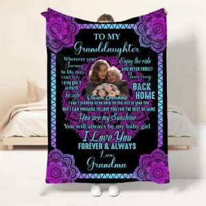 Blankets |   Personalized Picture Blanket With Purple Flowers Pattern Best Gift For Granddaughter Blankets Blankets