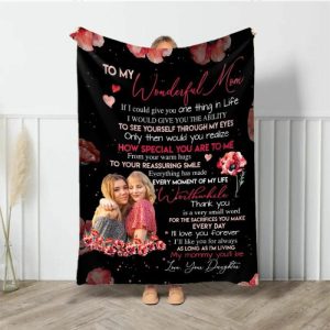 Blankets |   Personalized Picture Blanket With Red Flowers Pattern Beautiful Gift For Wonderful Mom Blankets Blankets