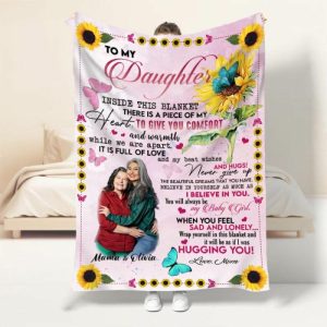 Blankets |   Personalized Picture Blanket With Sunflower Pattern Beautiful Gift For Dear Daughter Blankets Blankets