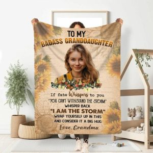 Blankets |   Personalized Picture Blanket With Sunflower Pattern Simple Gift For Granddaughter Blankets Blankets