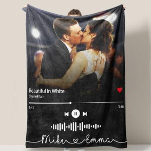 Blankets |   Personalized  Your Favorite Song Spotify Code Photo Blanket For Couple Blankets Blankets