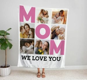 Blankets |   "We Love You"Personalized 6 Photos Blanket For Best Mom Blankets Blankets