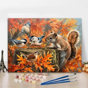 Frames |   Cautious Squirrel Paint By Numbers Kits Lovely Gift For Family Frames 24 Colors