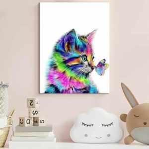 Frames |   Colorful Cat And Butterfly Frame Diy Paint By Number Kits Funny Gift For Kids Frames 24 Colors