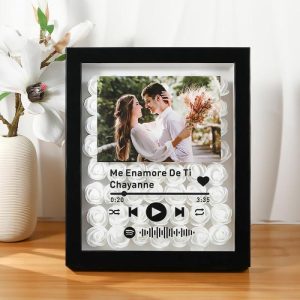 Frames |   Custom Dried Flower Shadow Box With Personalized Spotify Code And Photo Gift For Couple Frames black