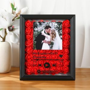 Frames |   Custom Dried Flower Shadow Box With Personalized Spotify Code And Photo Gift For Wedding Frames black