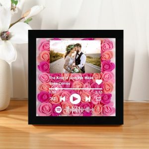 Frames |   Custom Dried Flower Shadow Box With Photo&Playlist Gift For Wedding Frames black