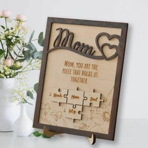 Frames |   Custom Name Puzzle Frame "You Are The Piece That Holds Us Together" With Flower Carving For Mom Frames Frames