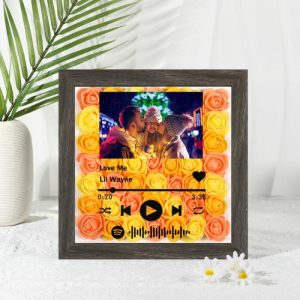 Frames |   Custom Rose Flower Frame Box Gift With Spotify Playlist Code Wedding Gift Frames black