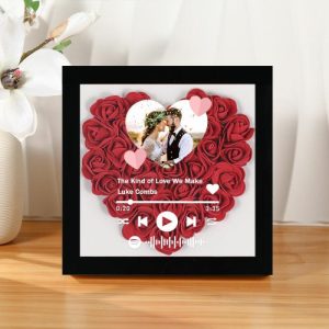 Frames |   Custom Rose Flower Shadow Box With Personalized Spotify Code And Photo Gift For Anniversary Frames black