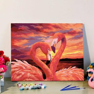 Frames |   Flamingos At Dusk Paint By Numbers Kits Beautiful Gift For Couples Frames 24 Colors