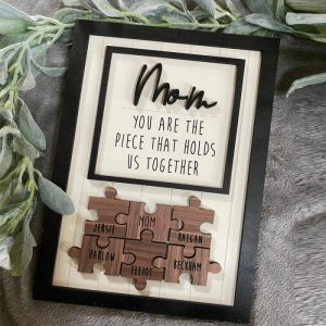 Frames |   "Mom Is The Piece Holds Us Together" Custom Puzzles Pieces Name Khaki Frame Gift For Mom Frames Dad