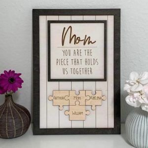 Frames |   "Mom Is The Piece Holds Us Together" Custom Puzzles Pieces Name Khaki Frame Mother‘S Day Gift Frames Dad