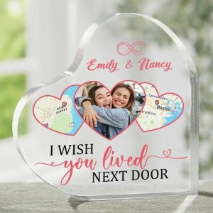 Frames |   Personalized Acrylic Photo Plaque I Wish You Lived Next Door With Custom Photo And Maps Warm Gift For Besties Frames Frames