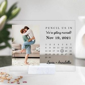 Frames |   Personalized Acrylic Photo Plaque Pencil Us In With Custom Special Date Calendar Design Perfect Gift For Couple’s Anniversary Frames Frames