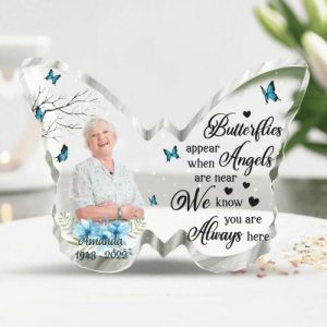 Frames |   Personalized Acrylic Plaque Butterflies Appear When Angels Are Near Pretty Photo Design Memorial Gift For Family Frames Frames