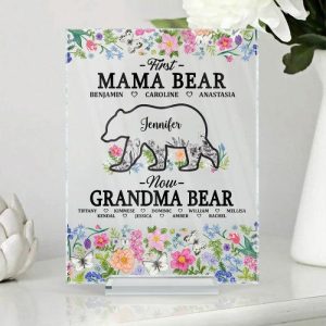 Frames |   Personalized Acrylic Plaque First Mama Bear Now Grandma Bear With Flowers Design Perfect Gift For Mother’s Day Frames Frames