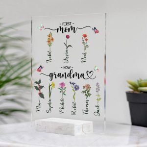 Frames |   Personalized Acrylic Plaque First Mom Now Grandma Design Custom Birth Flowers Great Gift For Mother’s Day Frames Frames