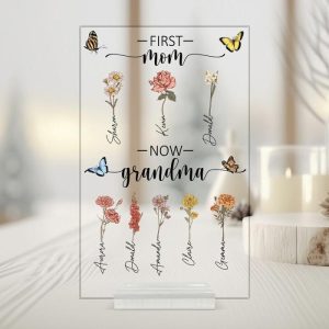 Frames |   Personalized Acrylic Plaque First Mom Now Grandma With Custom Birth Flowers Perfect Gift For Mother’s Day Frames Frames