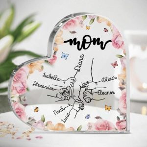 Frames |   Personalized Acrylic Plaque Hand In Hand With Mom Pretty Pink Flowers Design Great Gift For Mother’s Day Frames Frames