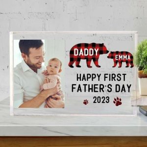 Frames |   Personalized Acrylic Plaque Happy First Father’s Day With Custom Daddy Bear Meaningful Gift For Dear Dad Frames Frames