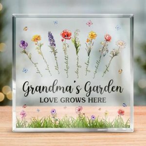 Frames |   Personalized Acrylic Plaque Love Grows Here With Custom Birth Flowers Perfect Gift For Dear Nanny Frames Frames