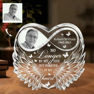 Frames |   Personalized Acrylic Plaque No Longer By My Side Forever In My Heart Angel Wings Design Memorial Gift For Loved One Frames Frames