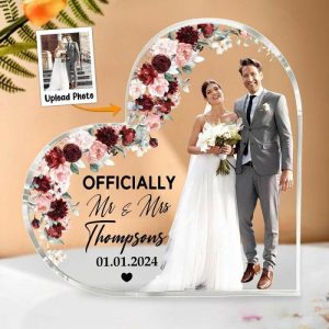 Frames |   Personalized Acrylic Plaque Officially Mr And Mrs With Custom Photo Perfect Wedding Gift For Couples Frames Frames