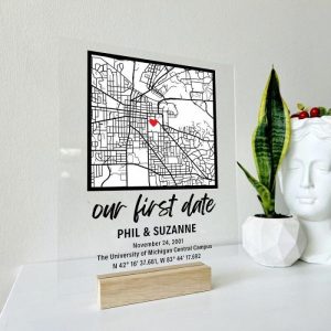 Frames |   Personalized Acrylic Plaque Our First Date With Custom Special Day Map Design Unique Gift For Couple’s Anniversary Frames Frames