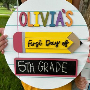 Frames |   Personalized Back To School Round Sign Custom Kids Name With Erasable Chalkboard Frames Frames