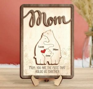 Frames |   Personalized Bear Family Animal Puzzle Name Photo Frame Warm Mother’s Day Gift Frames Frames