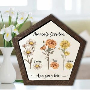 Frames |   Personalized Birth Flower Frame Unique Pentagon With Custom Name Gift For Dear Mom Frames Frames