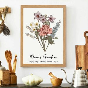 Frames |   Personalized Birth Flower Frame With Custom Name Retro Style For Special Day Frames Frames