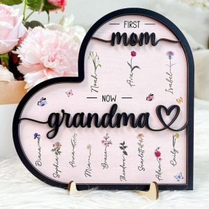 Frames |   Personalized Birth Flower Heart Shaped Frame First Mom Now Grandma With Custom Names Perfect Gift For Mother’s Day Frames Frames